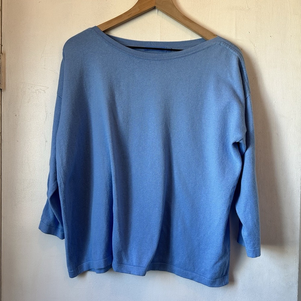 J. McLaughlin Mecox Cotton Modal Soft Sweater Lightweight Blue Women's L $148
